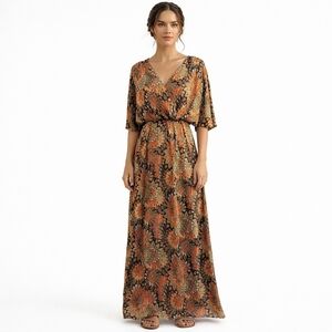 KOH KOH Size Large Dolman Sleeve Surplice Empire Waist Printed Maxi Dress NWT